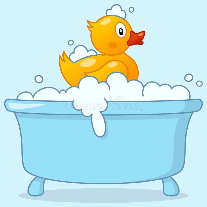 Cartoon Boy Bathtub with Rubber Duck Stock Vector - Illustration of