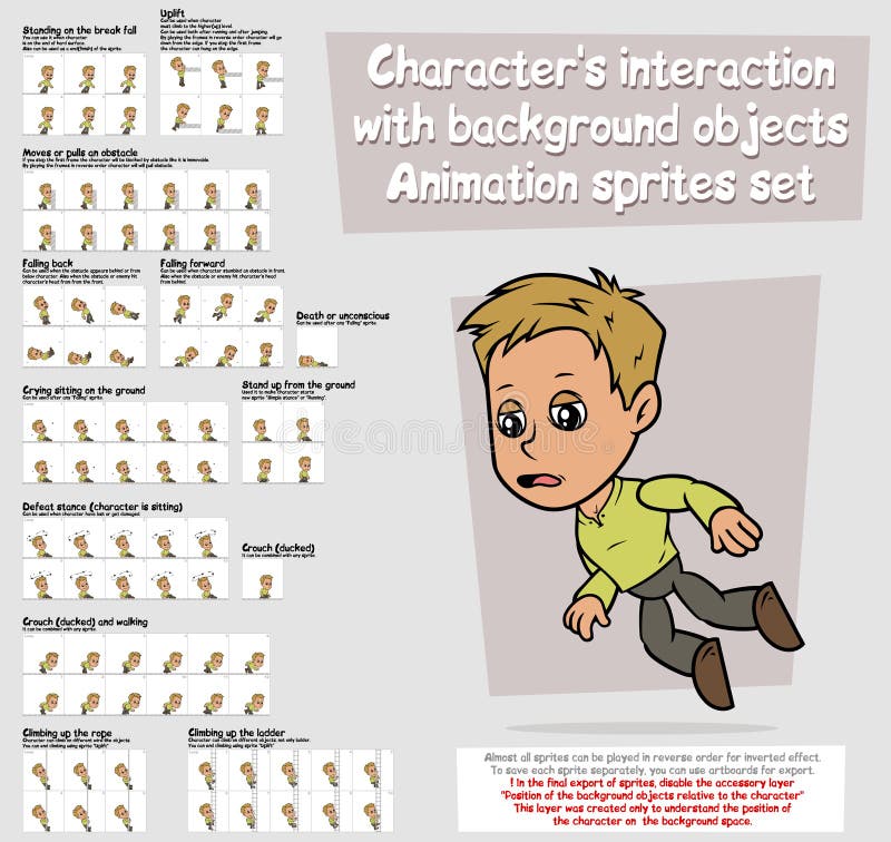 Cartoon boy character animation sprites sheet set