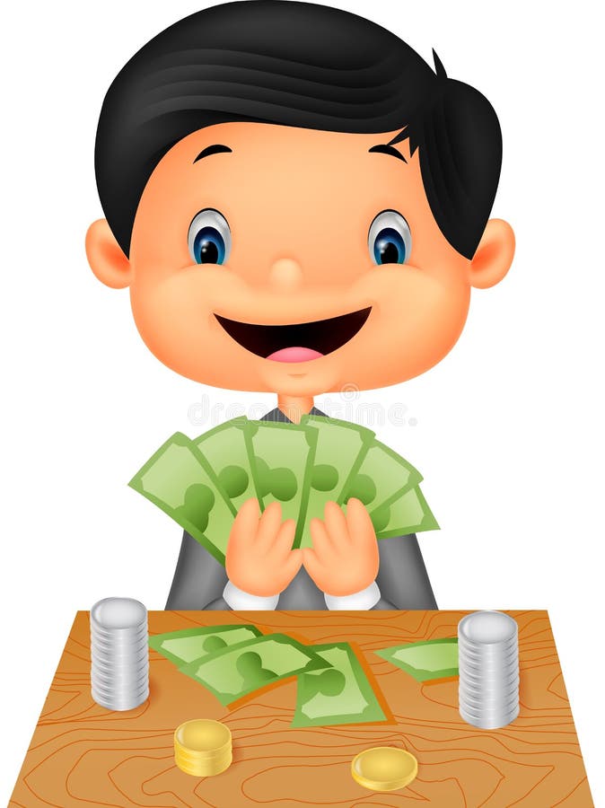 Cartoon Boy Counting The Money Stock Vector - Illustration of green