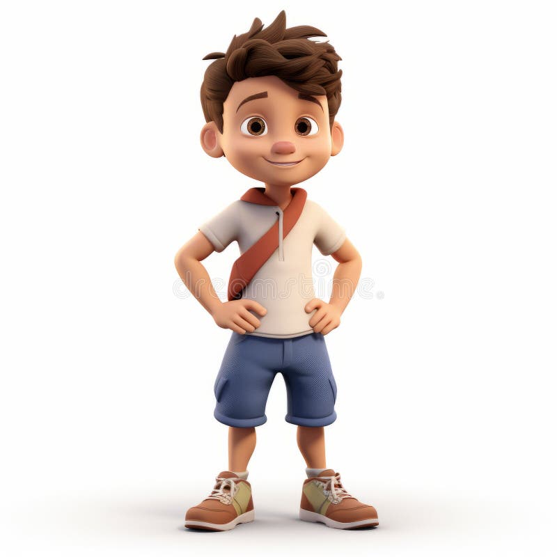 3d Render Cartoon of Ethan As a Kid with Backpack Stock Illustration ...