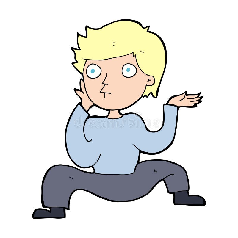 Cartoon boy doing crazy dance stock illustration