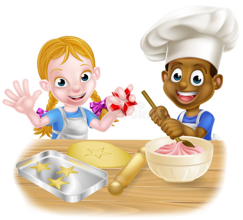 Cartoon Boy and Girl Baking Stock Vector - Illustration of american