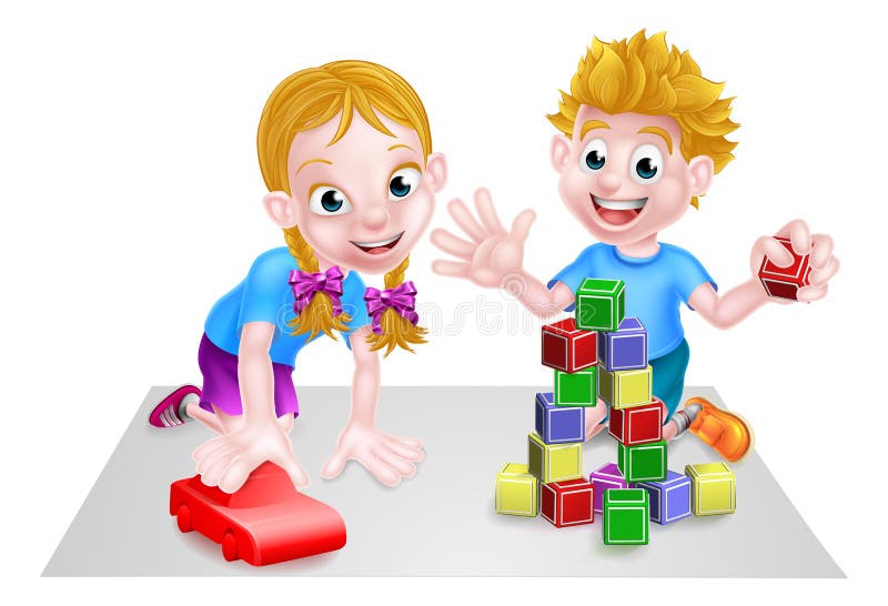 Cartoon boy playing with building blocks Vector Image