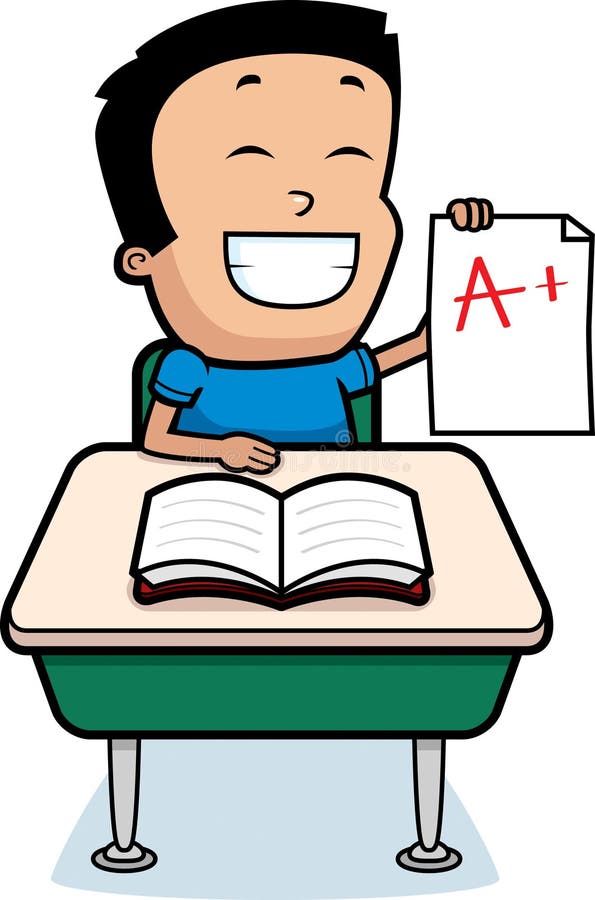 A cartoon illustration of a boy with good grades.