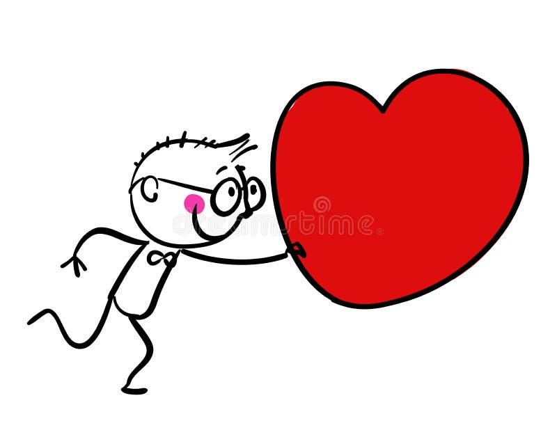 Cartoon boy with heart stock illustration