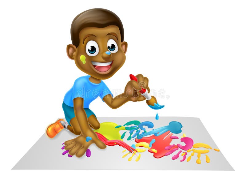 Cartoon Boy Painting with Brush Stock Vector - Illustration of messy