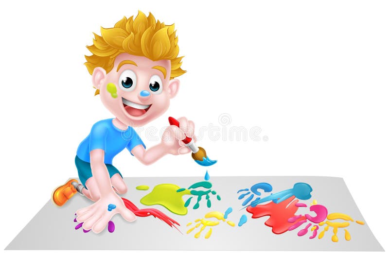 Cartoon Boy Painting With Brush vector illustration Cartoon Boy Painting With Brush vector illustration
