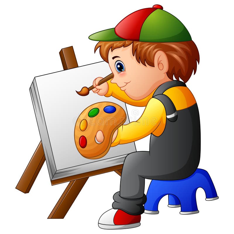 Cartoon boy painting stock vector. Illustration of male - 97494602