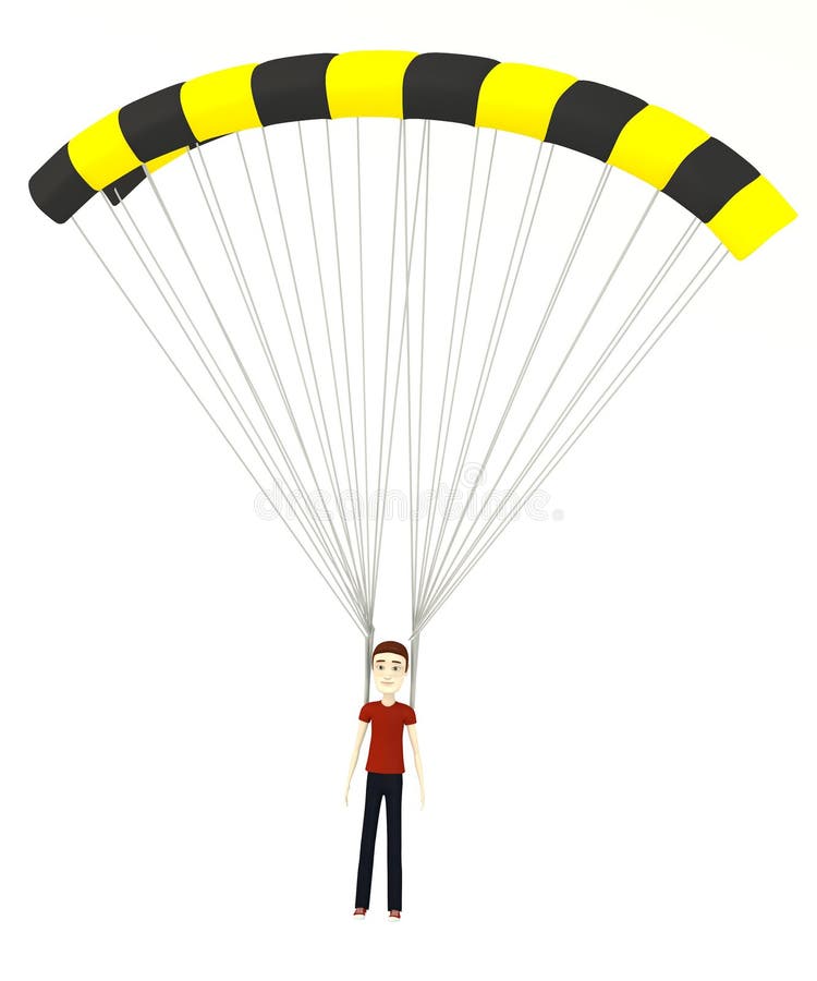 Cartoon boy with parachute stock illustration. Illustration of jump