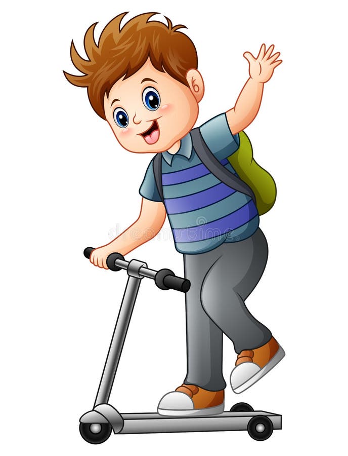 Cartoon Boy Playing a Scooter Stock Vector Illustration of healthy