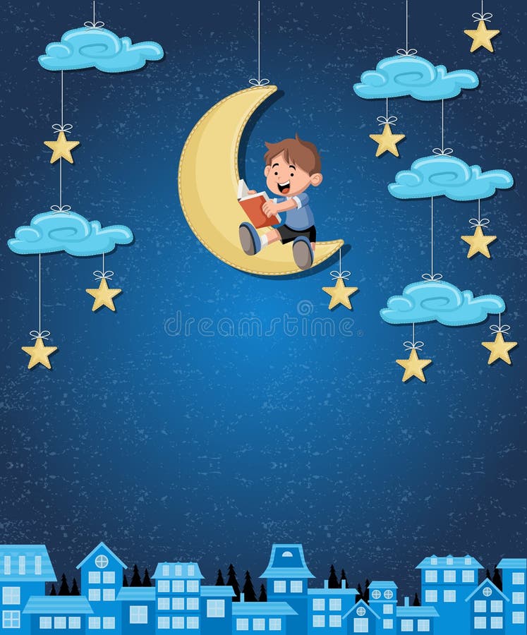 Reading Clipart - boy-on-moon-reading-book-animated - Classroom Clipart