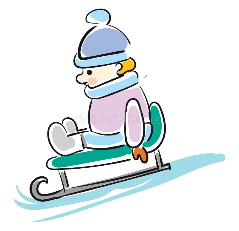 Little Boy Sledding Cartoon Stock Illustration - Illustration of funny