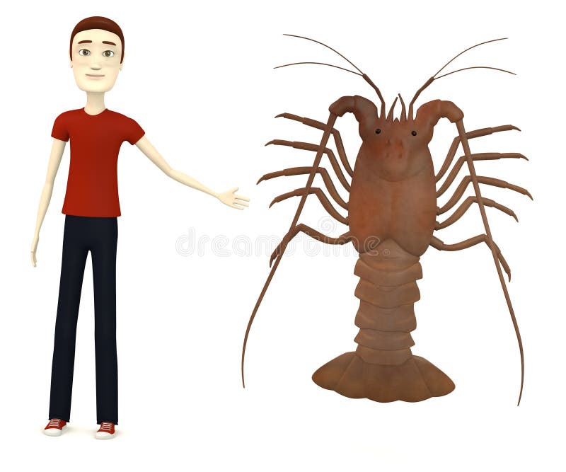 Cartoon Boy with Spiny Lobster Stock Illustration Illustration of