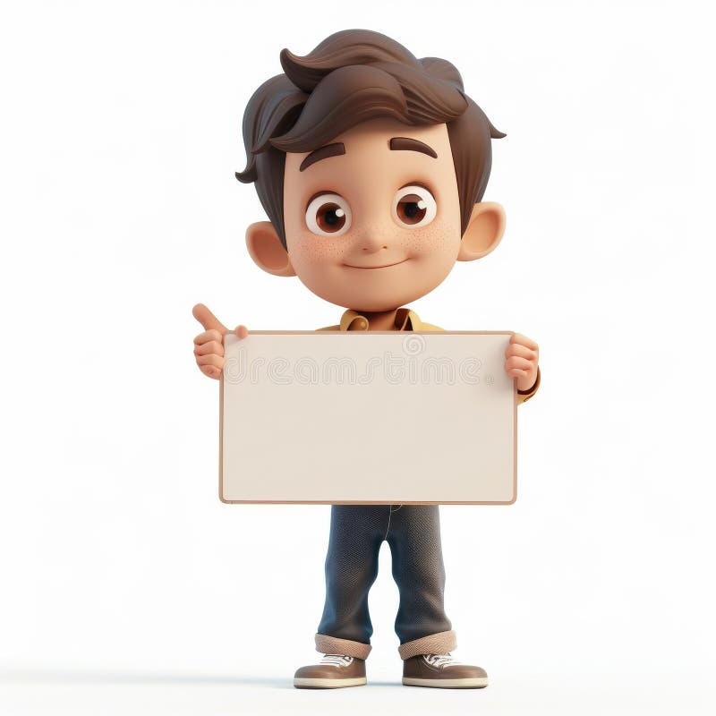 Cartoon Boy Holding Up a Blank Sign Stock Illustration Illustration