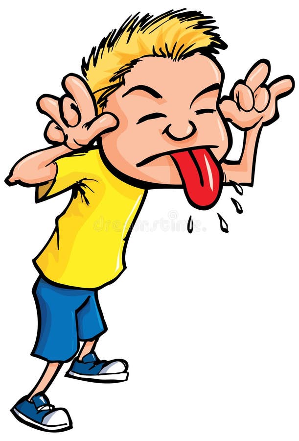 Cartoon of boy sticking his tongue stock illustration.