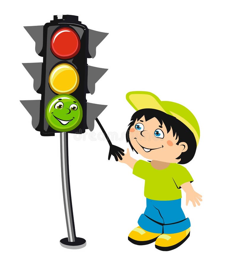 Cartoon Boy And Traffic Light Stock Vector Illustration Of Hand