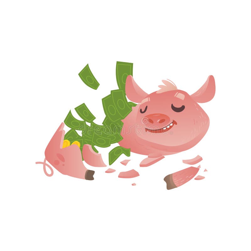Vector Cartoon Broken Piggy Bank with Money Stock Vector - Illustration of  icon, account: 112559274