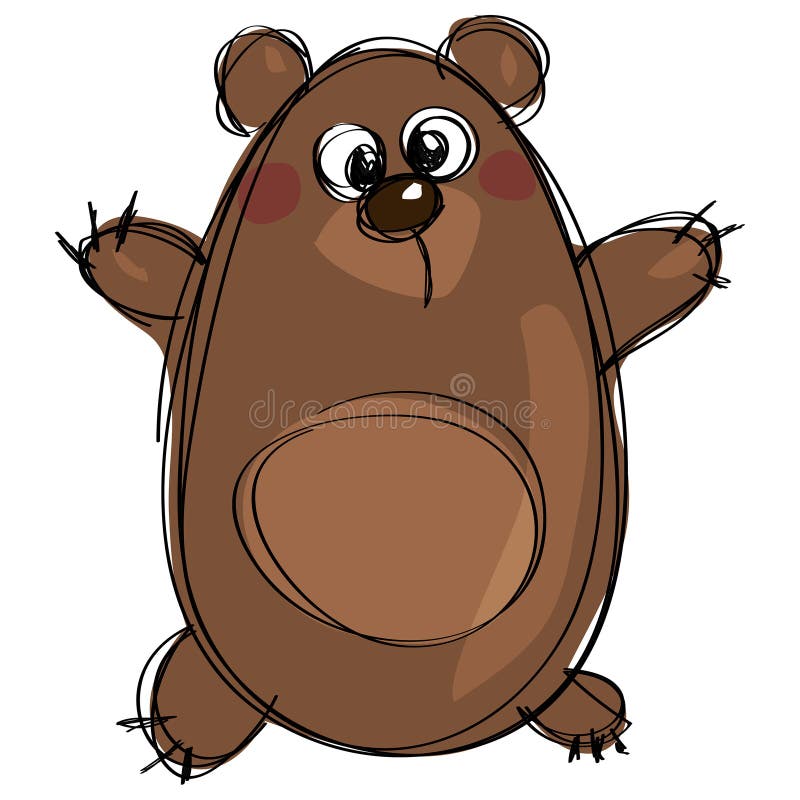 Cartoon Brown Cute Grizzly Bear As Naive Children Drawing 