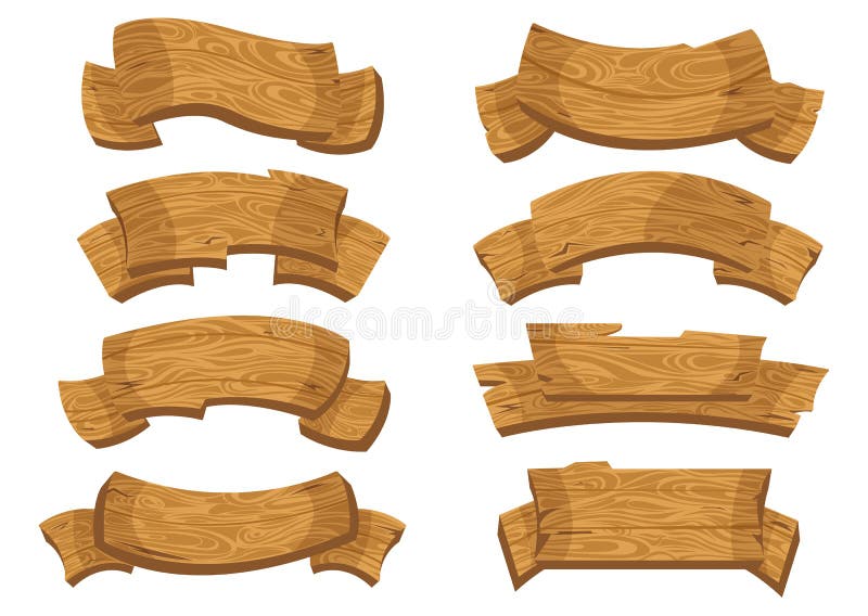 Cartoon brown wooden plate and ribbons. stock illustration