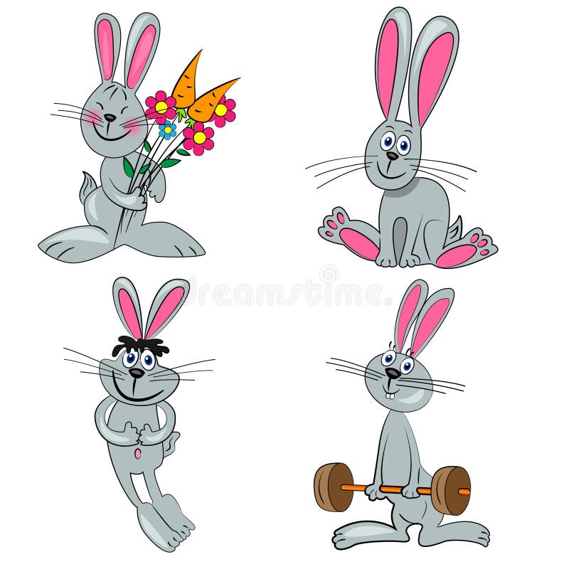 Cartoon bunny set. isolated character. rabbit royalty free illustration