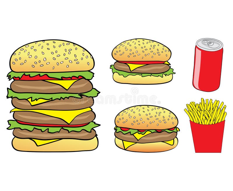 Cartoon Burgers, Chips, Can Stock Vector - Illustration of food