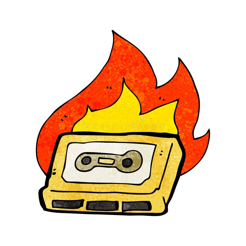 cartoon burning cassette tape