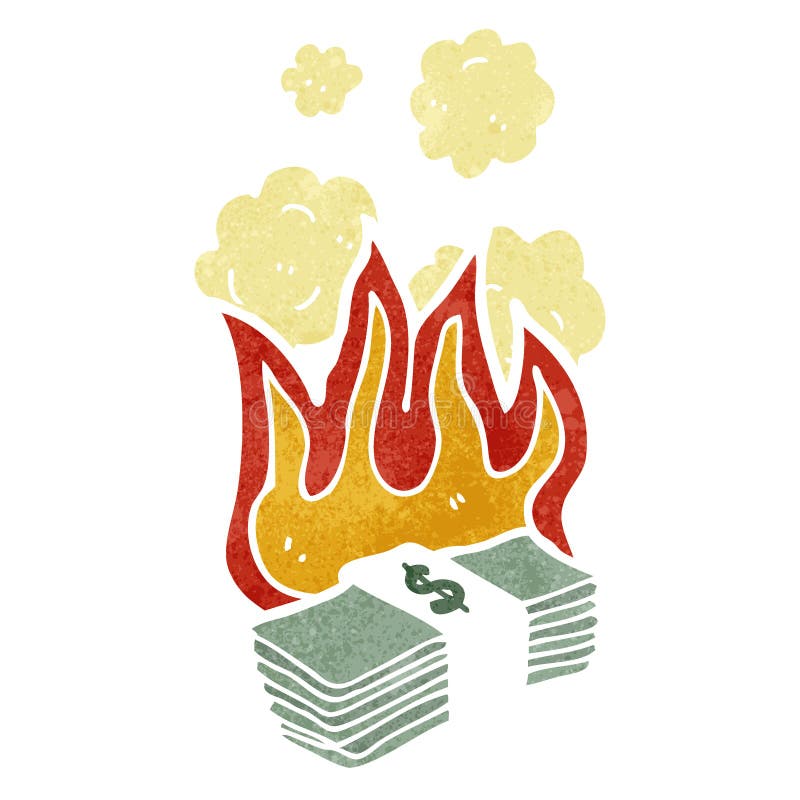 cartoon burning dollars