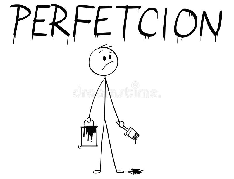 Cartoon of Businessman With Brush and Paint Can Painting the Word Perfection With Spelling Mistake