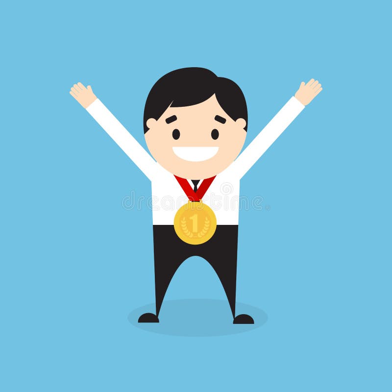 Cartoon Businessman with the Gold Medal. Vector Illustration Stock Vector - Illustration of medal, champion: 66477481 Cartoon Businessman with the Gold Medal. Vector Illustration Stock Vector - Illustration of medal, champion: 66477481