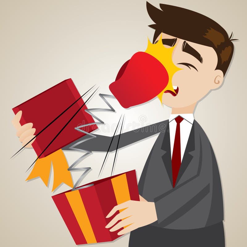 Cartoon Businessman With Surprise Gift Box Stock Vector - Illustration