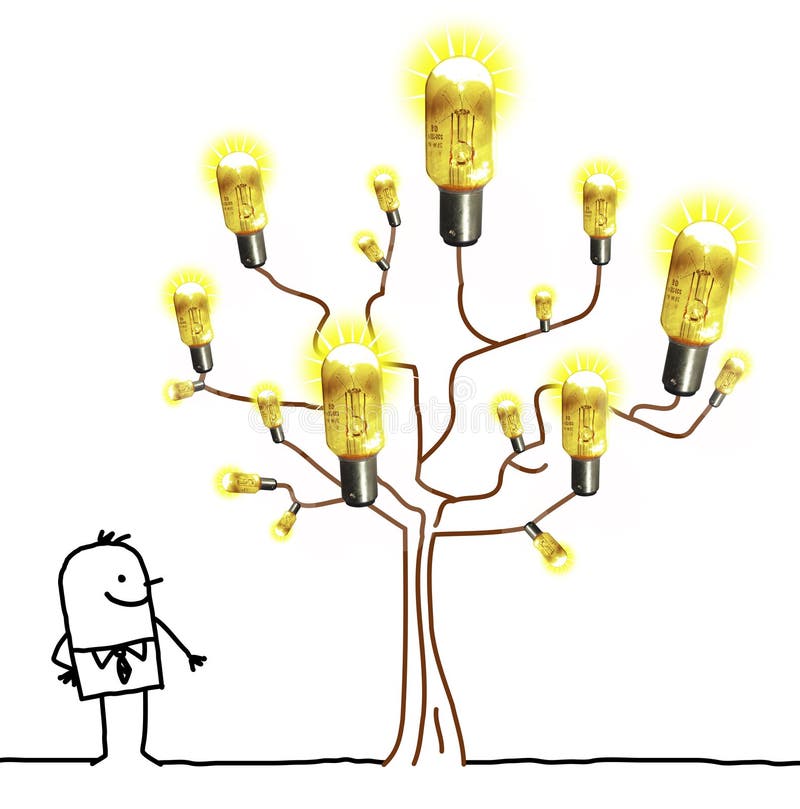 Cartoon Businessman Watching a Light Bulb Tree stock illustration Cartoon Businessman Watching a Light Bulb Tree stock illustration