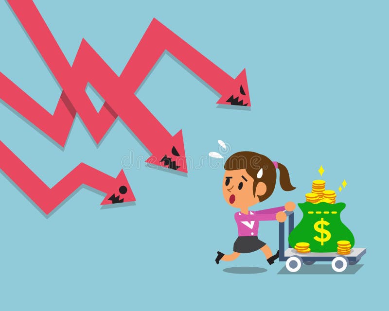 Cartoon businesswoman escape from stock market arrow royalty free illustration Cartoon businesswoman escape from stock market arrow royalty free illustration