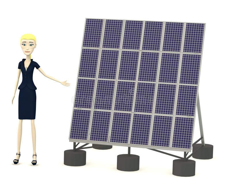 Cartoon Businesswoman with Solar Panel Stock Illustration