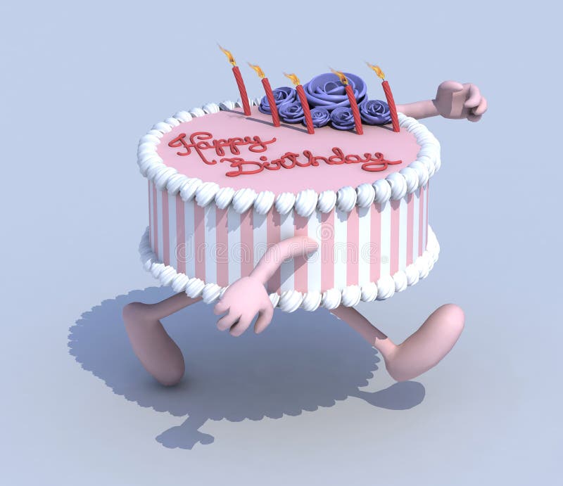 Cartoon cake with arms and legs runner, 3d illustration