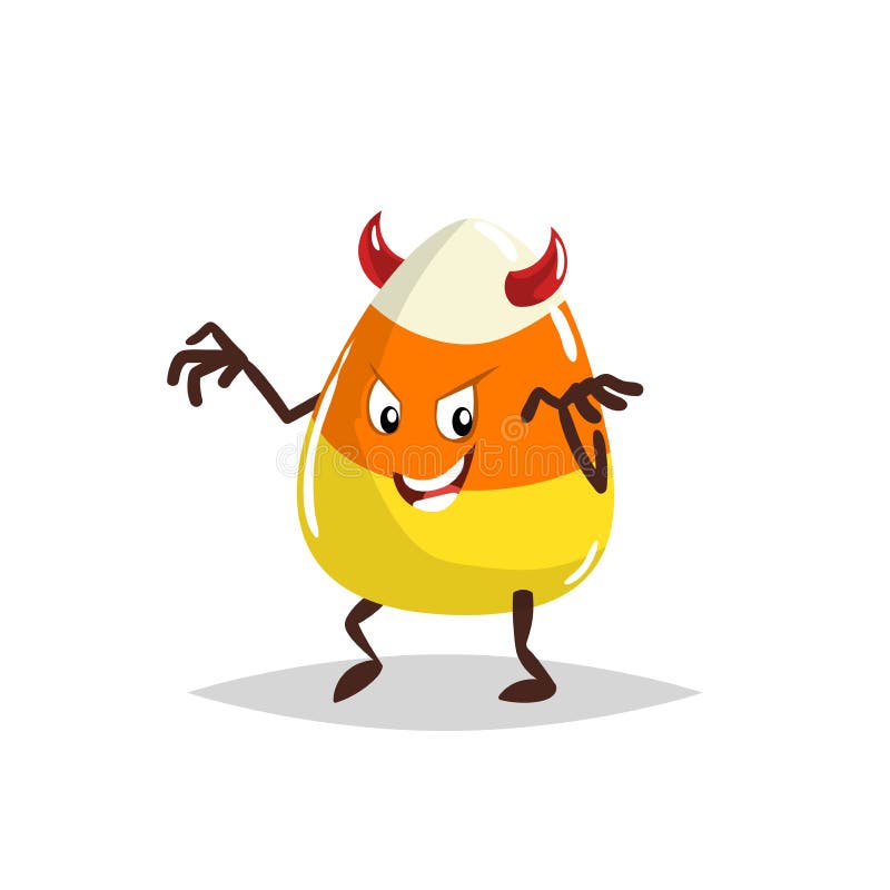 Cartoon candy corn devil costumed character. Halloween humanized sweet symbol for party poster and decoration. vector illustration Cartoon candy corn devil costumed character. Halloween humanized sweet symbol for party poster and decoration. vector illustration