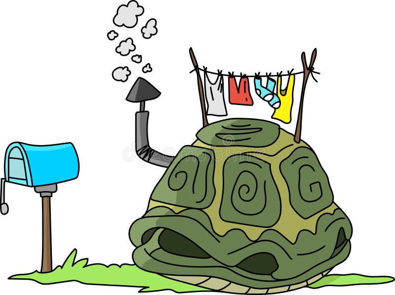 Cartoon turtle shell like a house with a smoking chimney on the top vector illustration