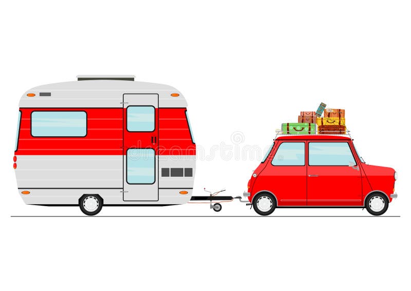 Cartoon car with a caravan. vector illustration