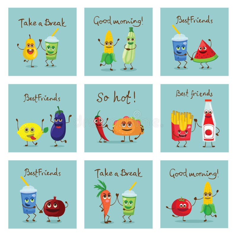 Funny Vector Food Friends Characters Stock Vector - Illustration of banana,  happy: 132322448