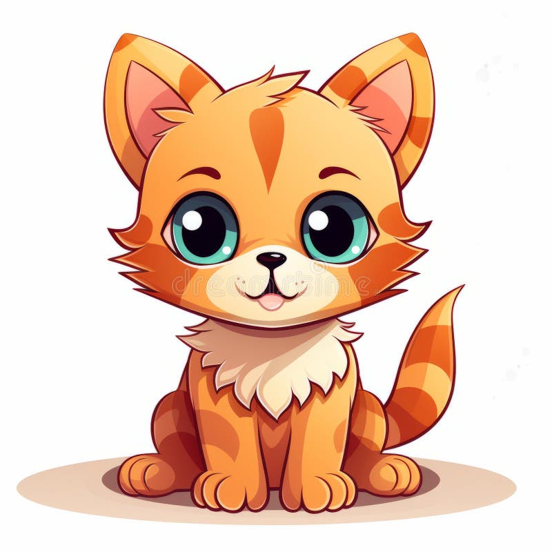 A Cartoon Cat with Big Eyes and Green Eyes Stock Illustration ...