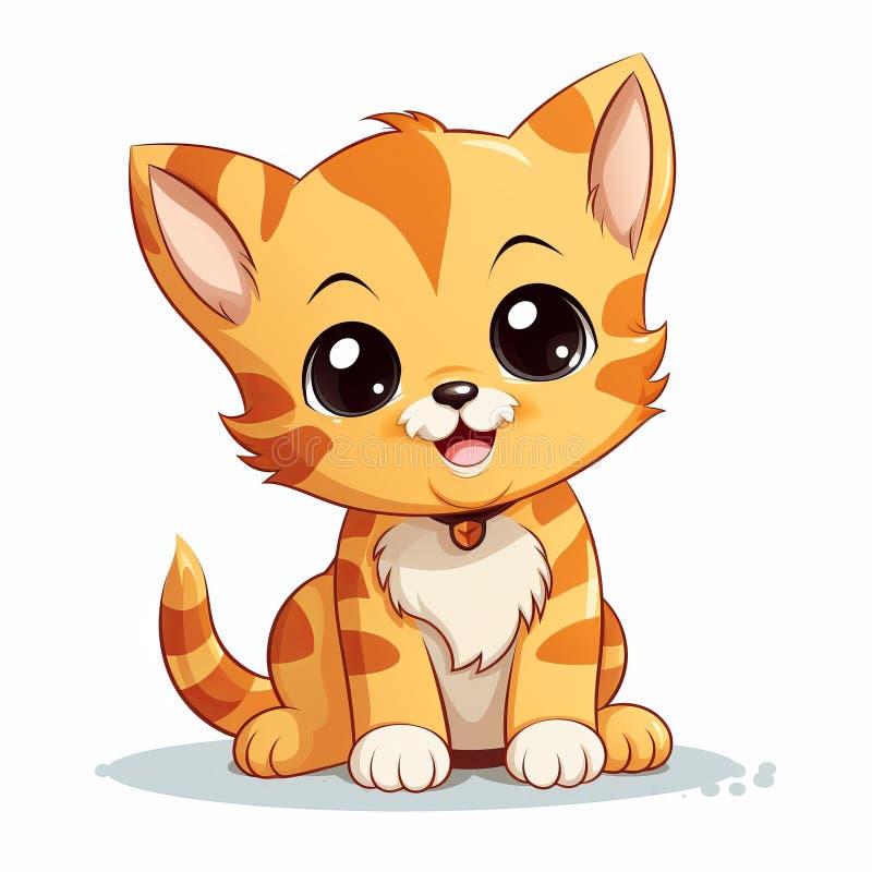 A Cartoon Cat with Big Eyes on a White Background Stock Illustration ...