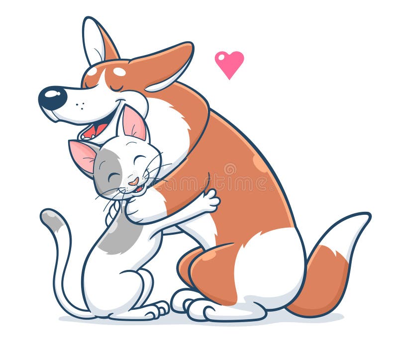 Cartoon cat and dog hugs stock vector. Illustration of drawing - 222624496