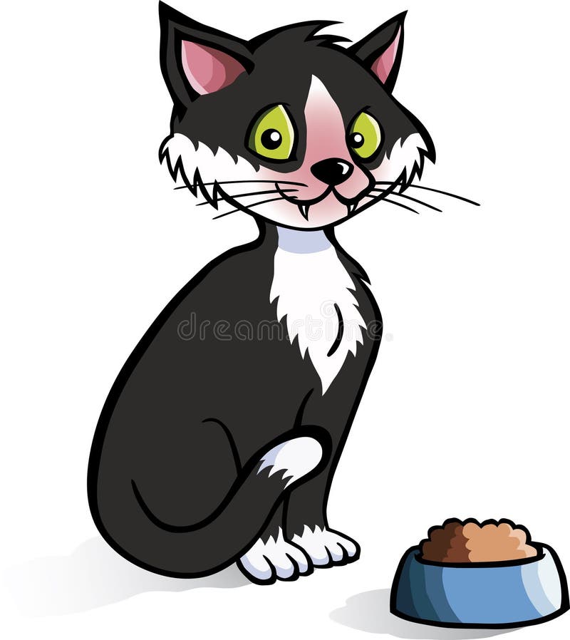Cartoon cat with food bowl stock vector. Illustration of green 15966931
