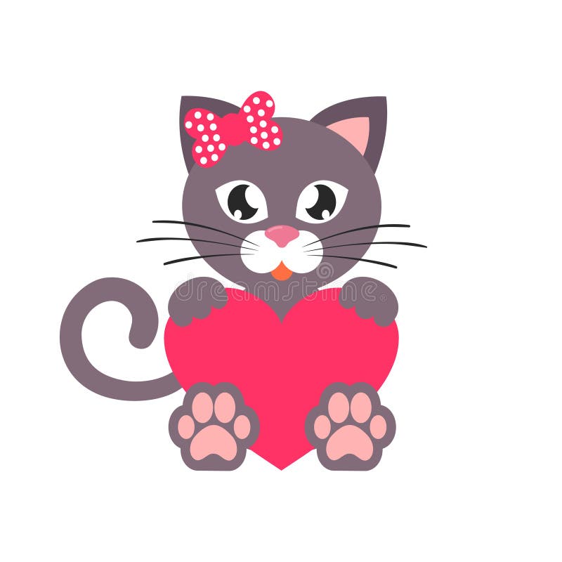 Cartoon Cat Girl with Heart Stock Vector - Illustration of beautiful ...