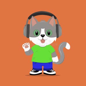 A Cartoon Cat Is Listening To Music With Headphones And Wearing A Green A Cartoon Cat Is Listening To Music With Headphones And Wearing A Green
