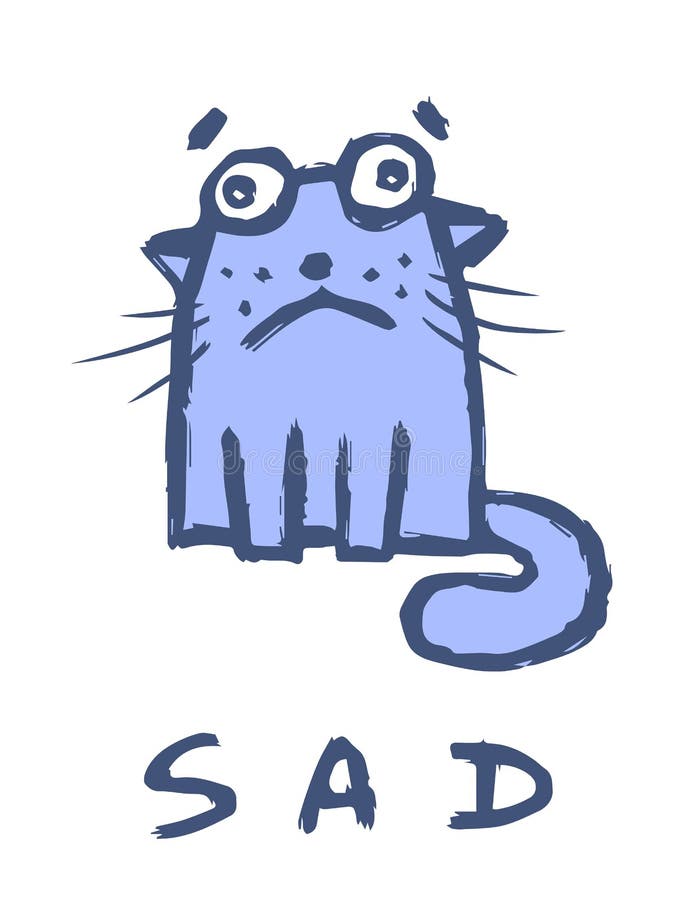 Cartoon Cat is Sad. Vector Illustration. Stock Vector - Illustration of ...