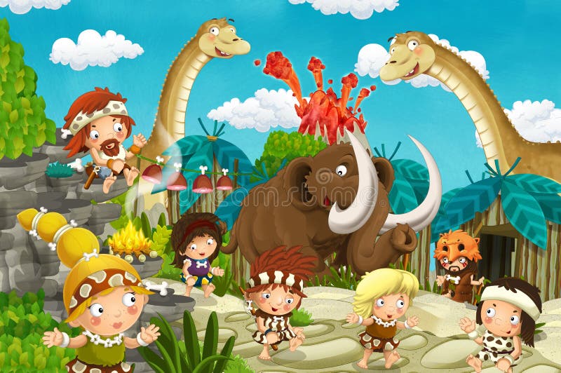 Terra Do Dinossauro Dos Desenhos Animados Ilustração Stock - Ilustração de  feliz, cartoon: 56258179