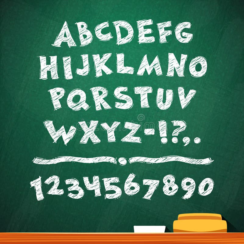 Cartoon Chalk Vector Font on Green School Board