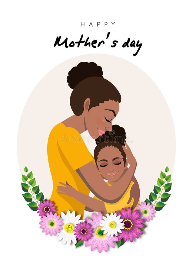 Cartoon Character with African American Mom and Daughter Embrace in Flower  Wreath. Mother S Day Background Vector Stock Vector - Illustration of care,  lady: 216652031