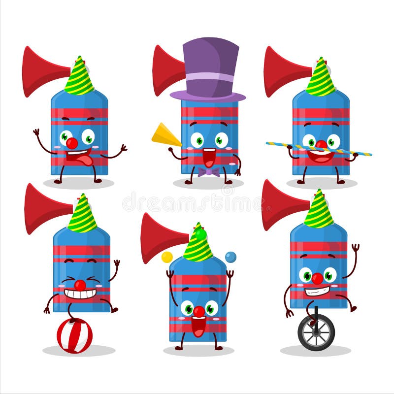 Cartoon Character of Blue Air Horn with Various Circus Shows Stock