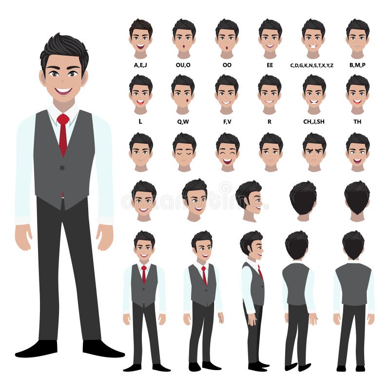 Cartoon Character with Business Man in Suit for Animation. Front, Side,  Back, 3-4 View Character Vector Stock Vector - Illustration of front,  business: 183744308